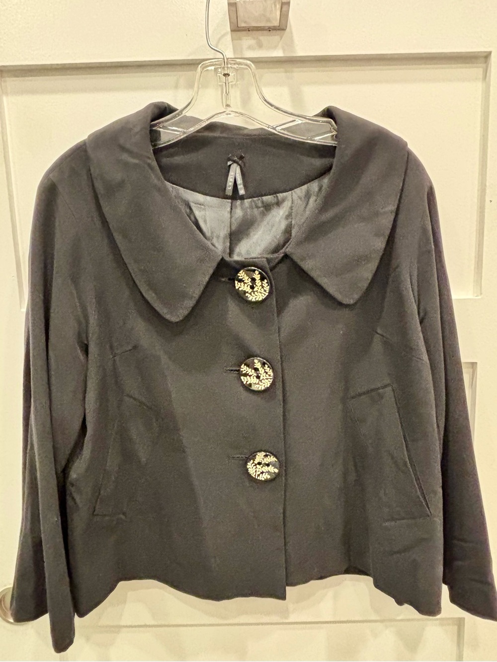 Lapis Vintage Style Cropped Boxy Jacket with Decorative Buttons